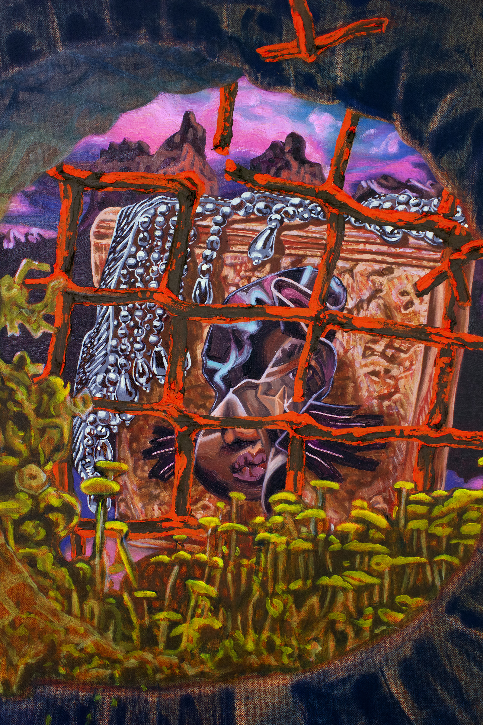 Eyehole for a Shapeshifter, Detail, Oil on canvas, 36" x 36", 2023