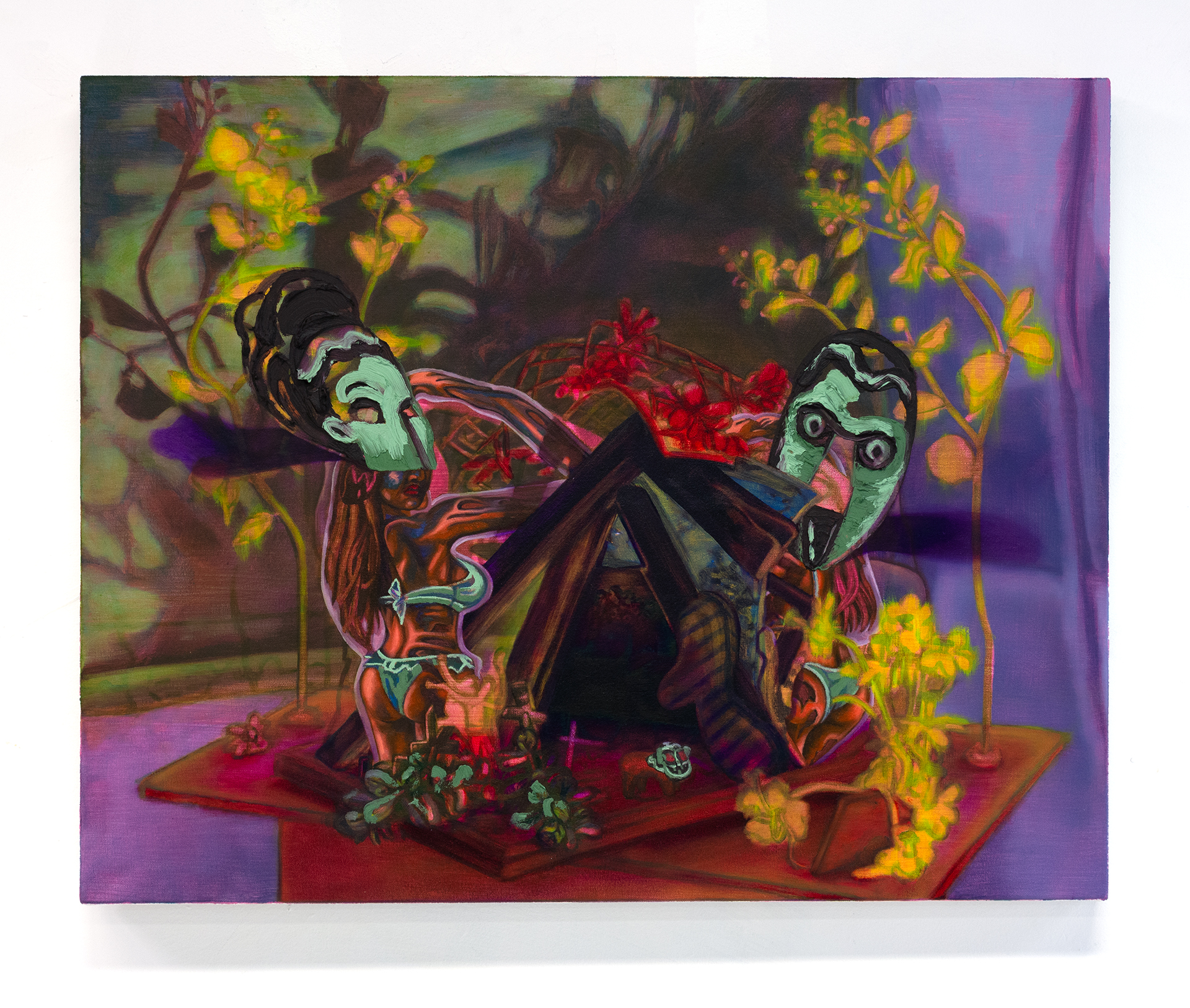 Maquette Study: AI Sphinx Still Life, 24" x 30", Oil on Canvas, 2024